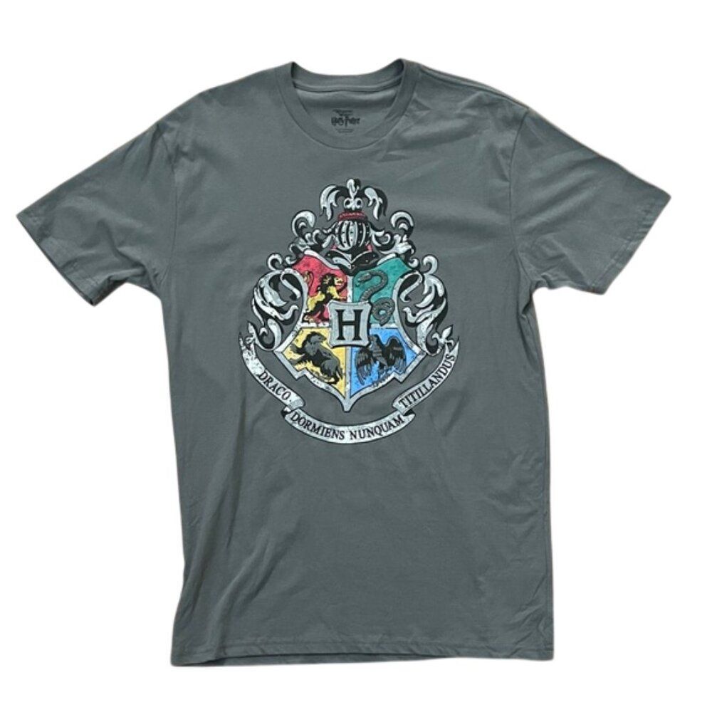 Universal Studio Harry Potter Hogwarts Crest Grey T-Shirt Womens Size Large